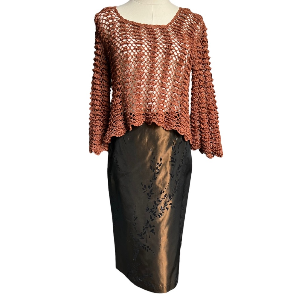 Vintage Silk Floral Pencil Skirt By Debra Skirt